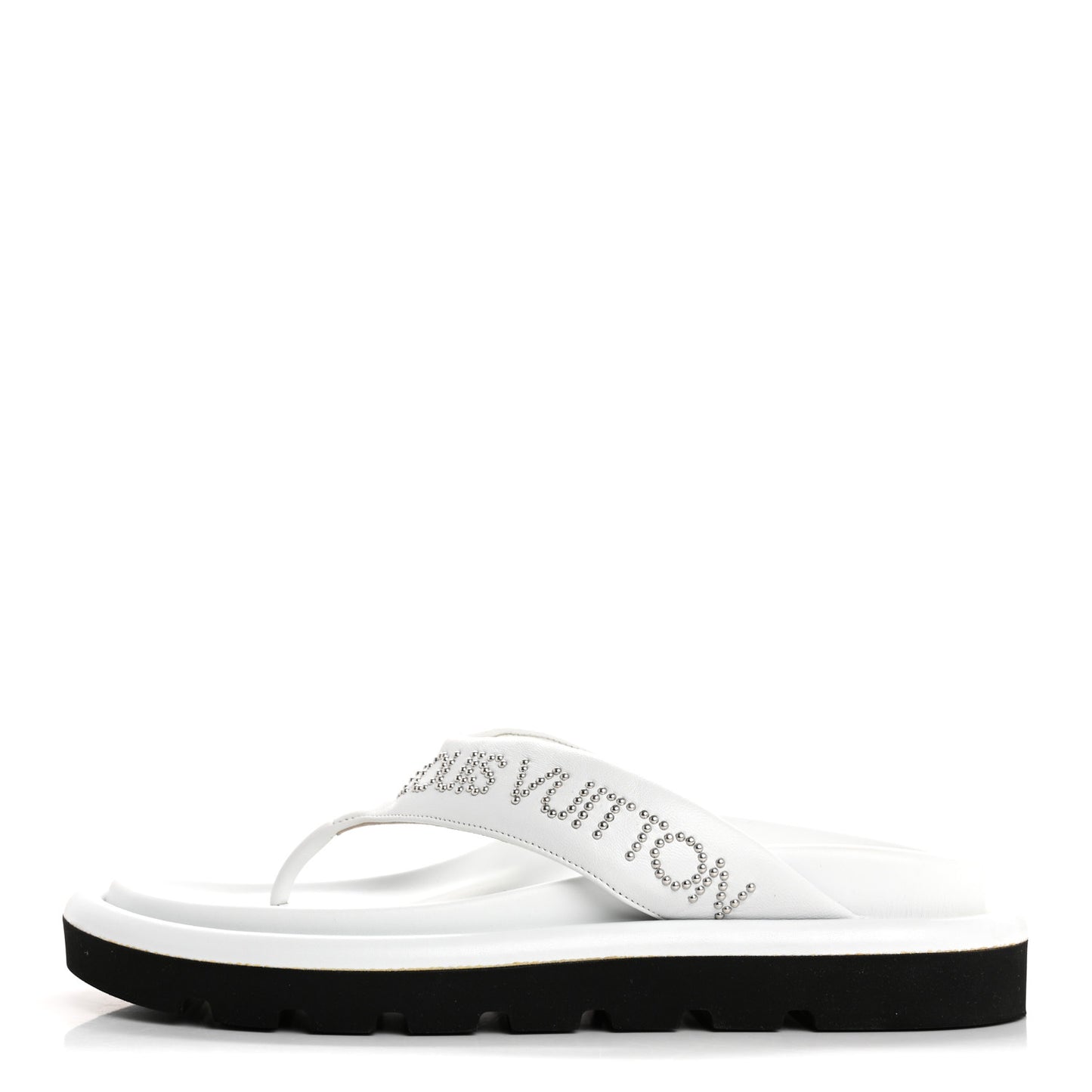 Calfskin Logo Studded Pillow Flat Thong Sandals 35 White