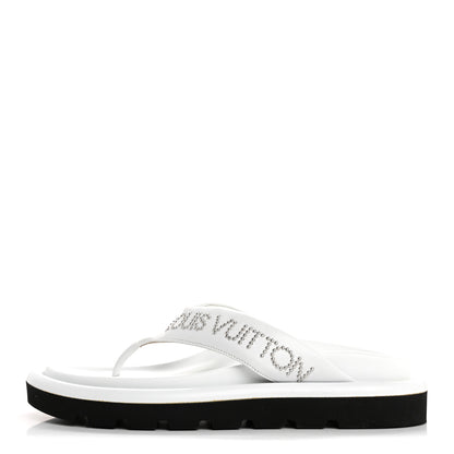 Louis Vuitton Calfskin Logo Studded Pillow Flat Thong Sandals 35 White 1 of 11