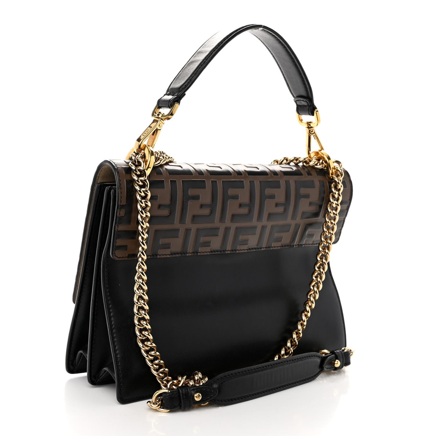 Fendi Vitello Liberty Bi-Color FF 1974 Embossed Chain Strap Kan U Shoulder Bag Black Maya 3 of 9
