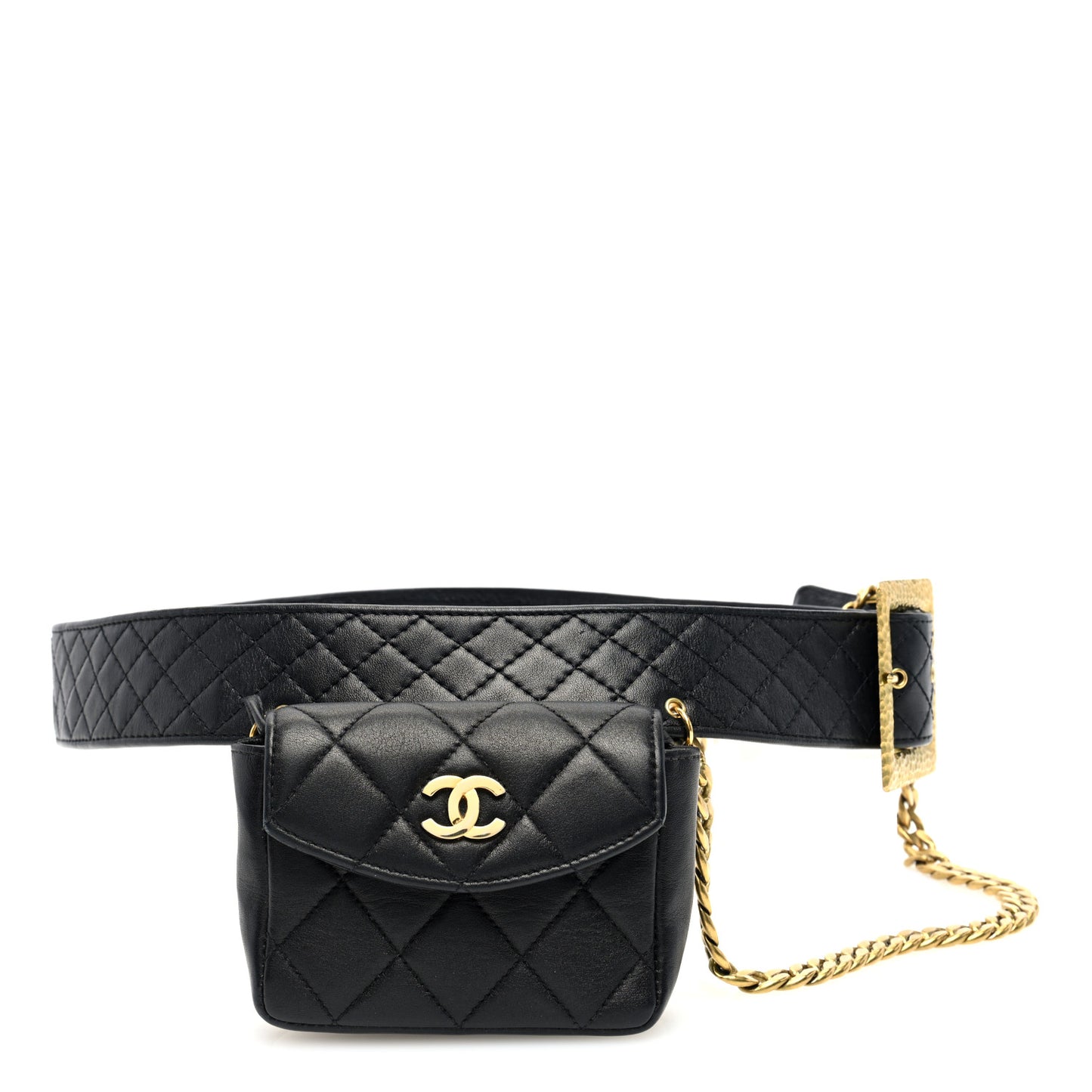 Lambskin Quilted Chain Mini Flap Belt Bag 75 30 Black
