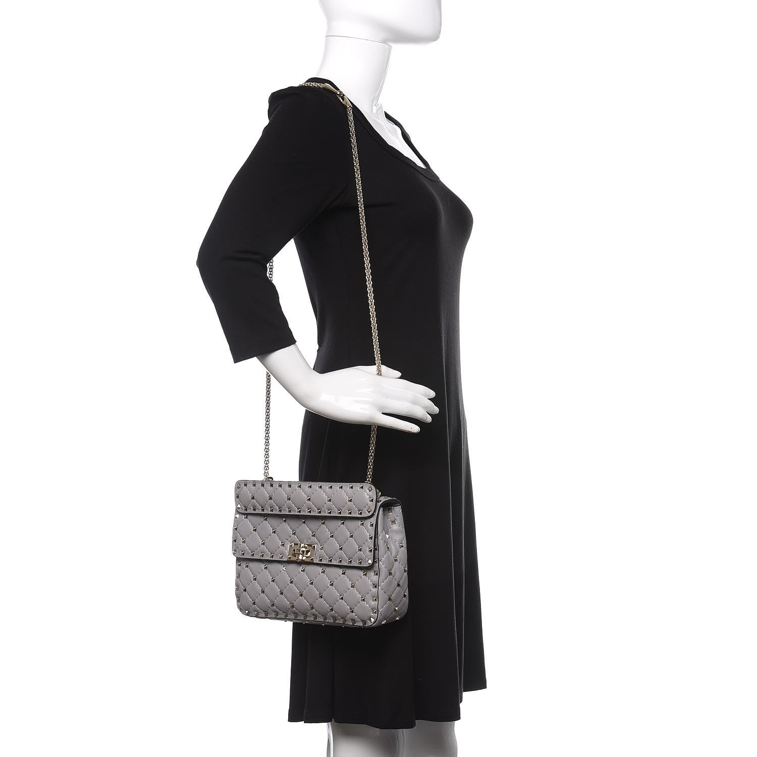 Valentino Garavani Nappa Medium Rockstud Spike Shoulder Bag Grey 2 of 15