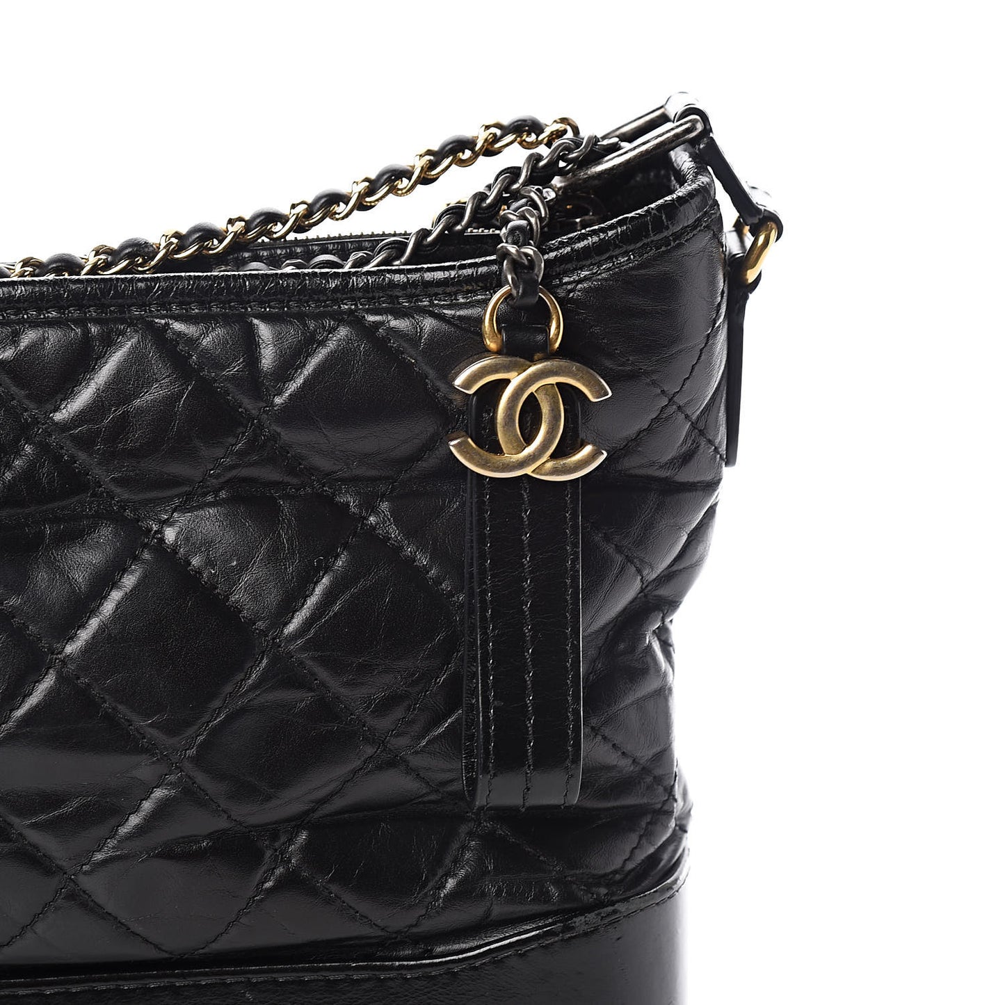 Aged Calfskin Quilted Medium Gabrielle Hobo Black