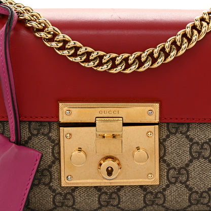 Gucci GG Supreme Monogram Calfskin Small Padlock Shoulder Bag Beige Hibiscus Red New Rosette 9 of 12