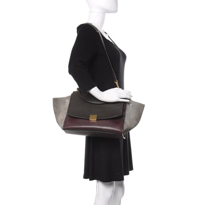 Celine Smooth Calfskin Suede Medium Tri-Color Trapeze Dark Grey 2 of 14