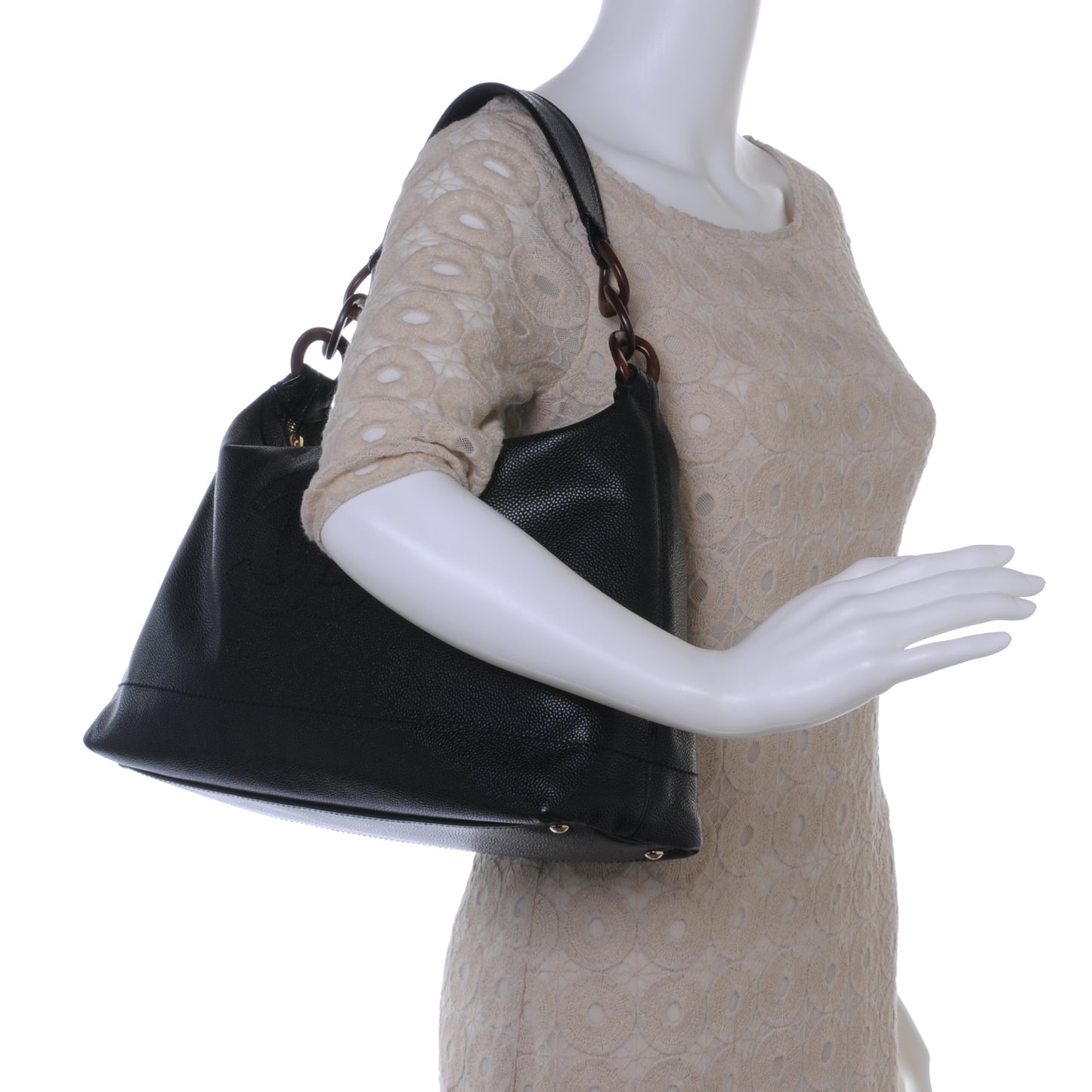 Caviar CC Wood Chain Hobo Black