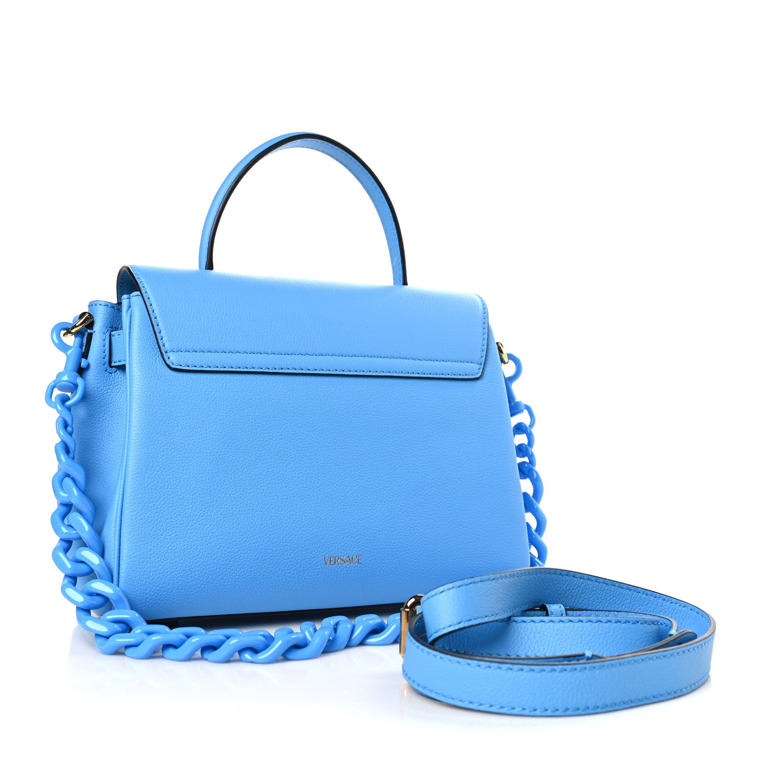 Versace Calfskin Medium La Medusa Top Handle Handbag Blue 3 of 8