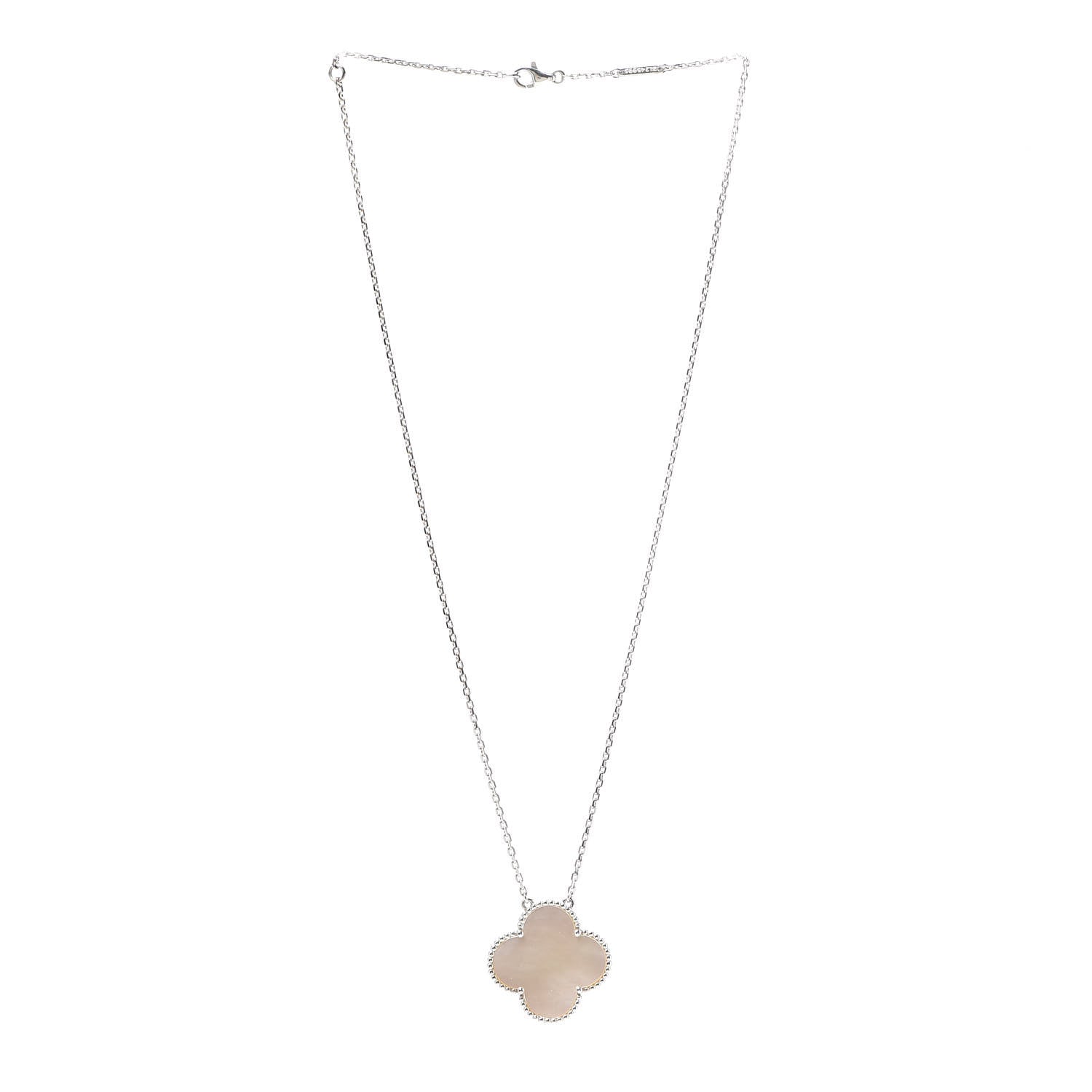 Van Cleef & Arpels 18K White Gold Mother of Pearl Magic Alhambra Pendant Necklace 3 of 8