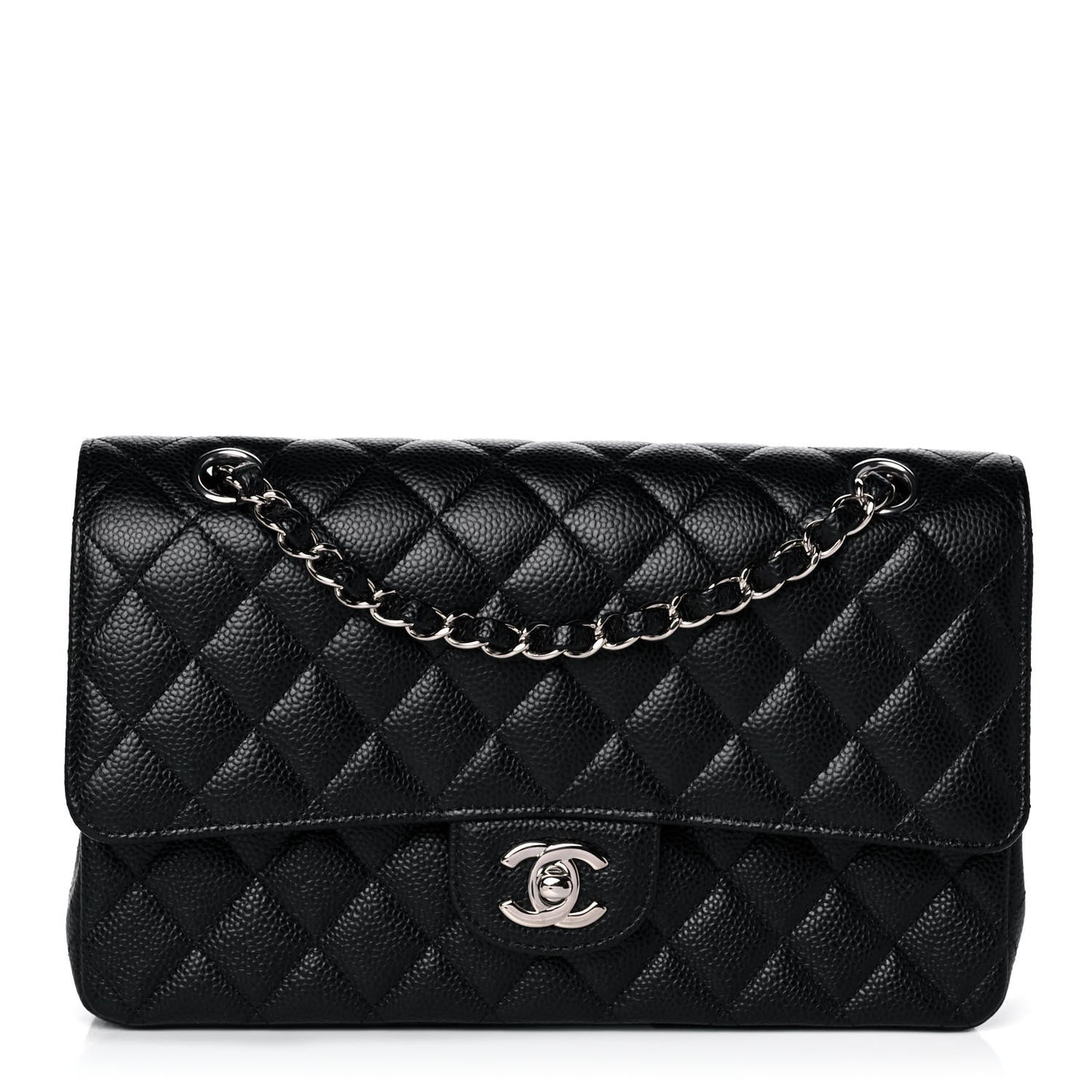 Caviar Quilted Medium Double Flap Black