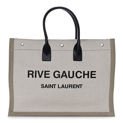 Saint Laurent Linen Calfskin Rive Gauche Tote Optic White 1 of 8
