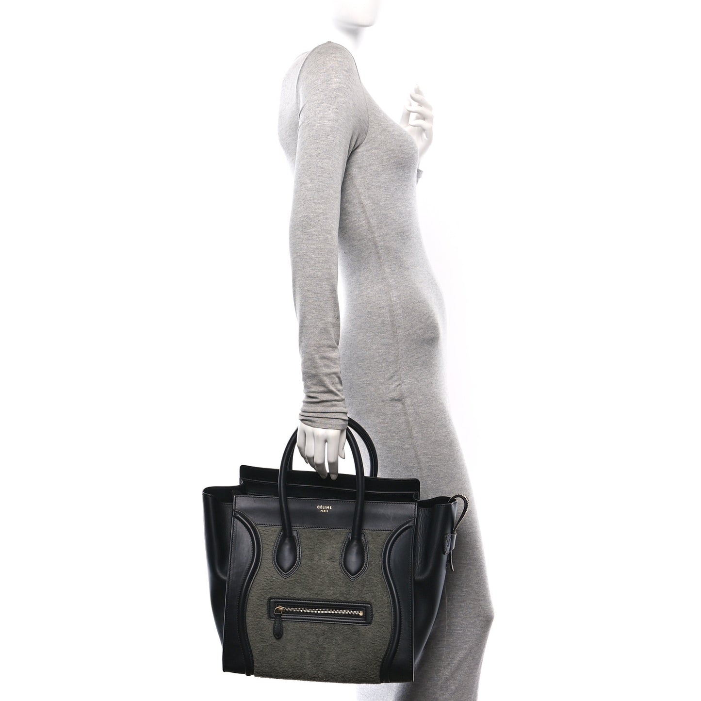 Smooth Calfskin Shearling Bi-Color Mini Luggage Black Green