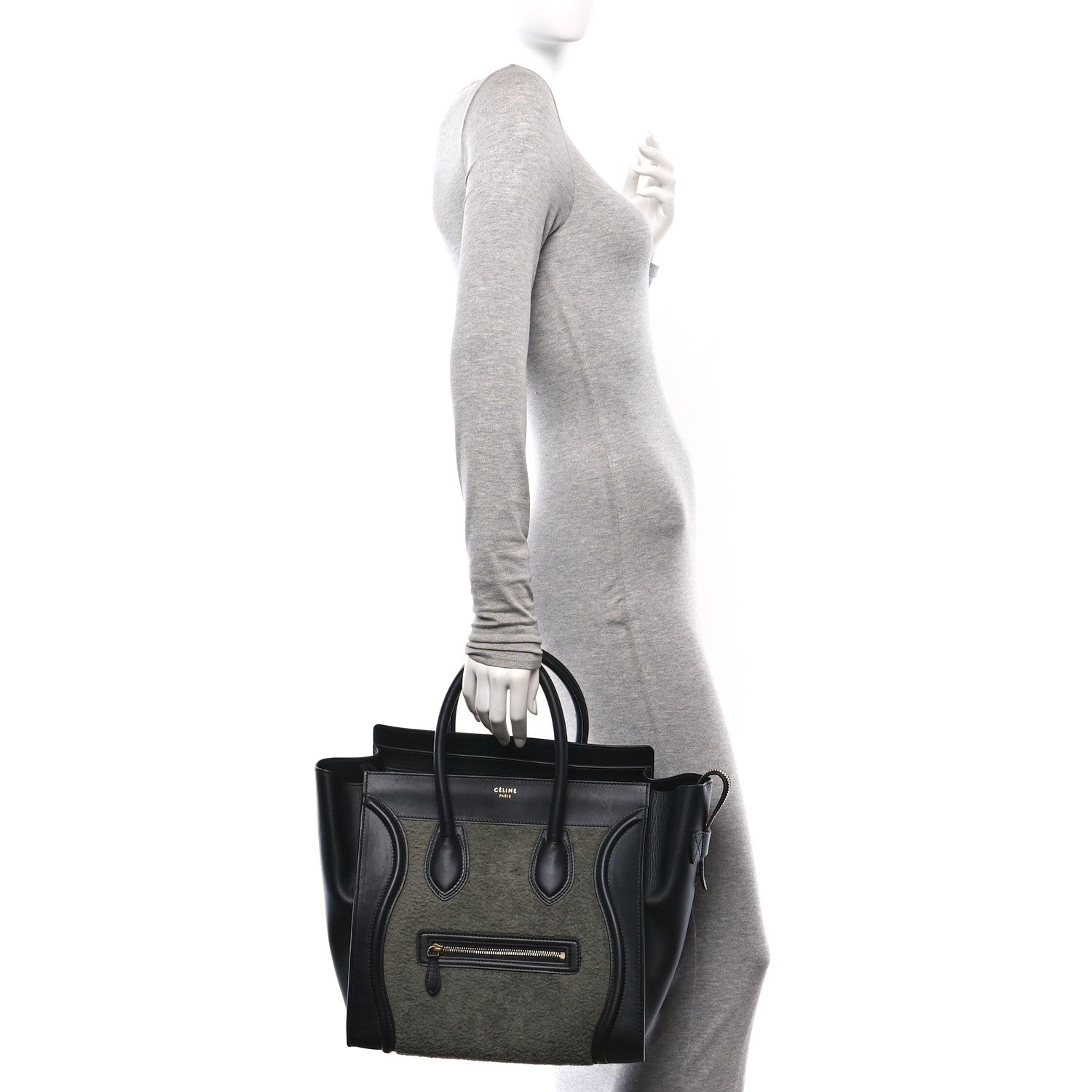 Celine Smooth Calfskin Shearling Bi-Color Mini Luggage Black Green 2 of 9