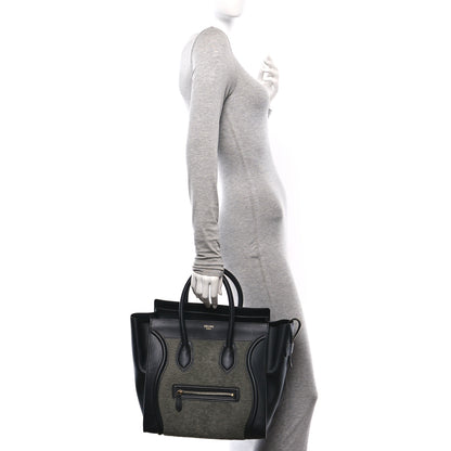 Celine Smooth Calfskin Shearling Bi-Color Mini Luggage Black Green 2 of 9