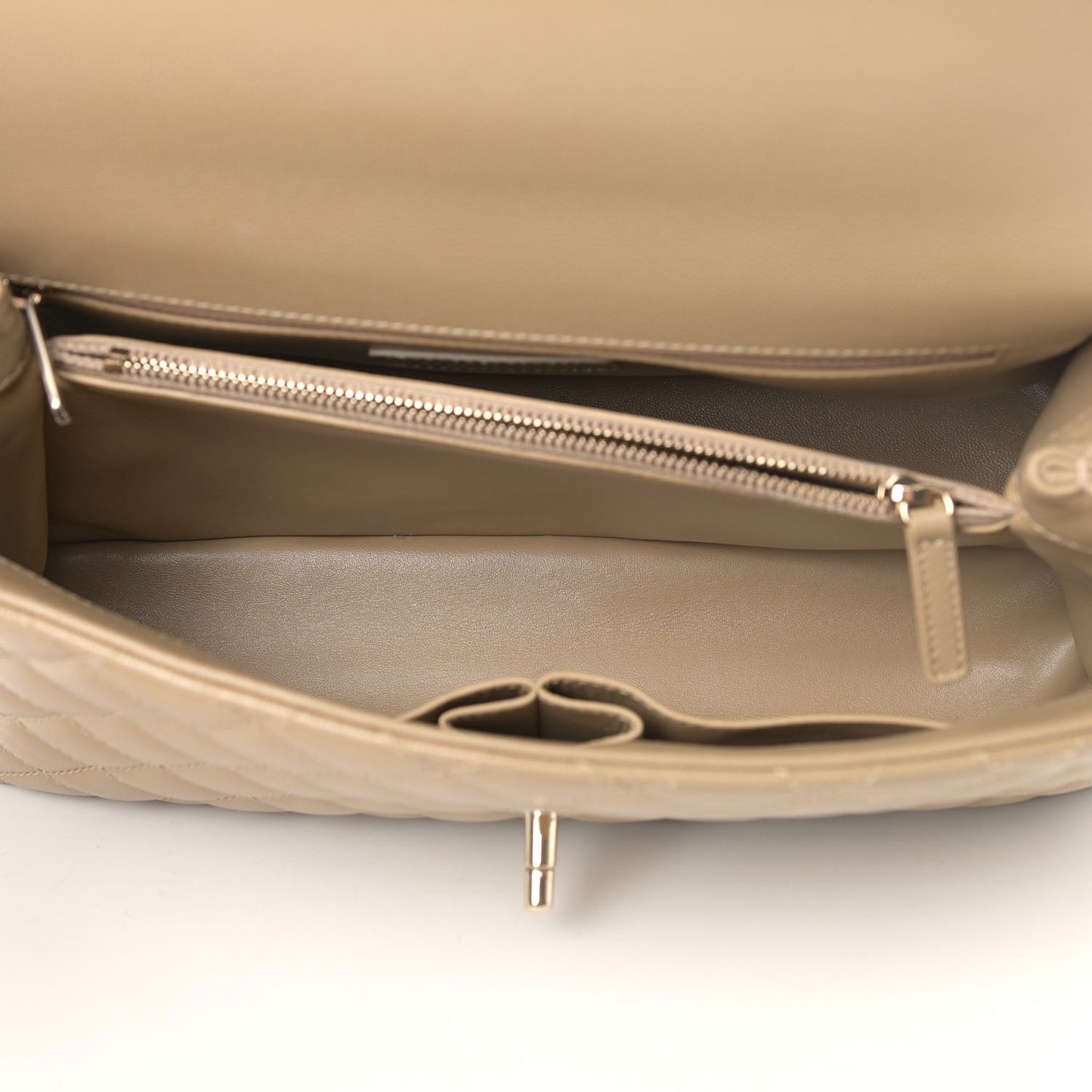 Caviar Lizard Embossed Quilted Small Coco Handle Flap Dark Beige