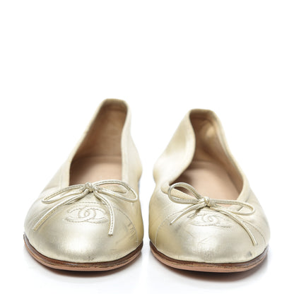 Chanel Metallic Lambskin CC Cap Toe Ballerina Flats 37.5 Light Gold 2 of 9