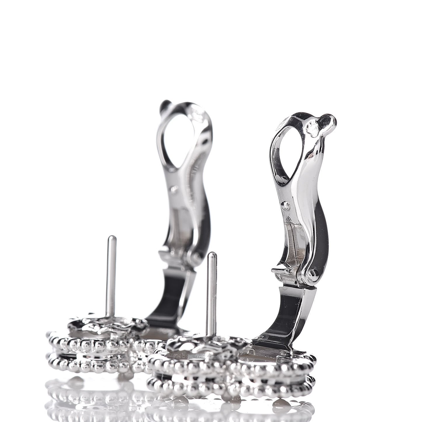18K White Gold Mother of Pearl Vintage Alhambra Earrings