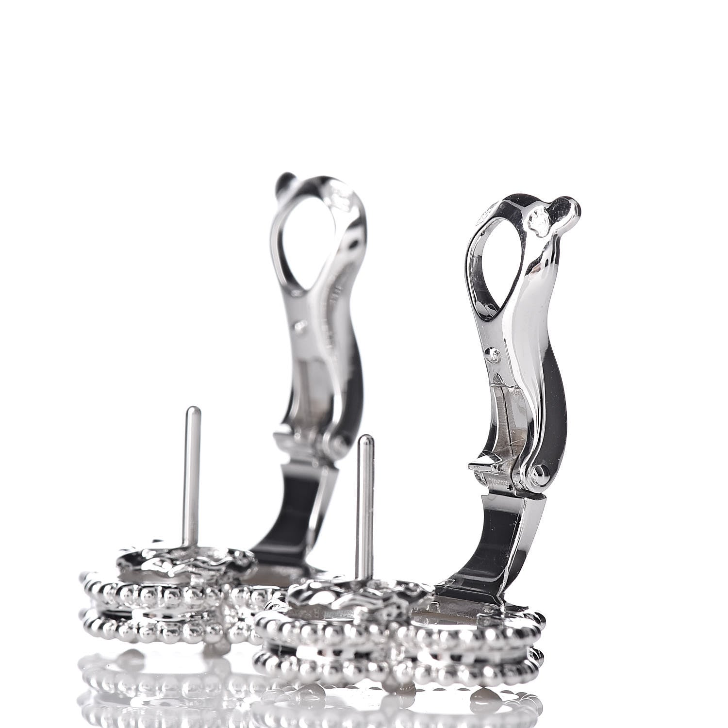 Van Cleef & Arpels 18K White Gold Mother of Pearl Vintage Alhambra Earrings 3 of 5