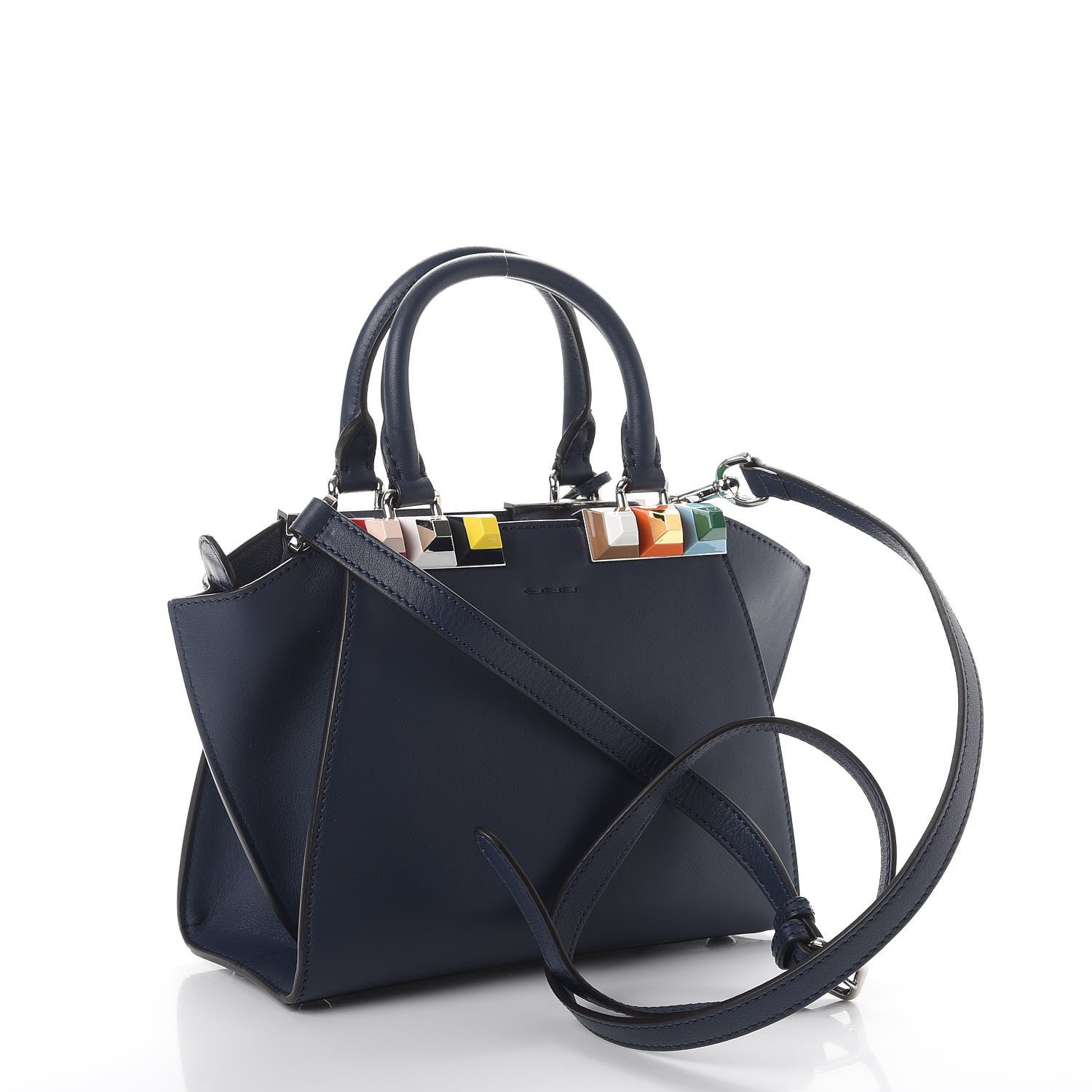 Fendi Vitello Dolce Studded Mini 3Jours Tote Blueberry Multicolor 3 of 7