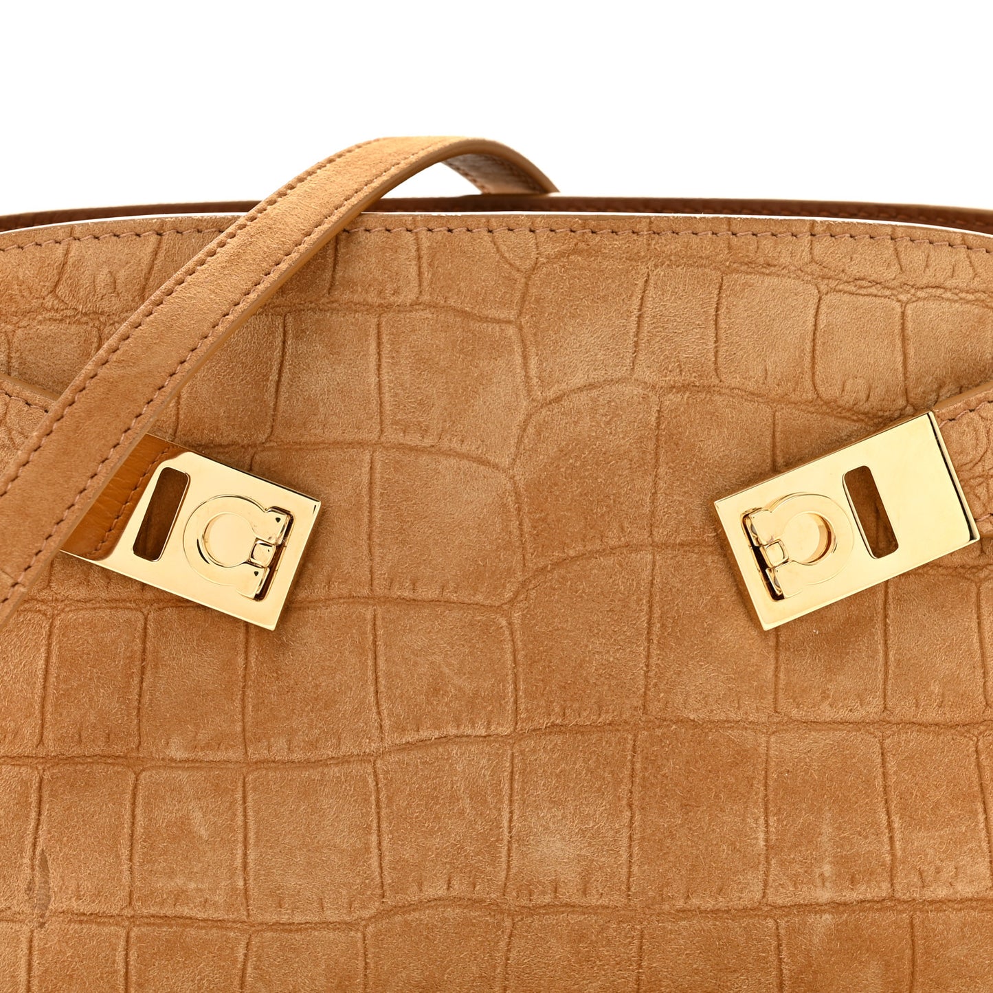 Suede Alligator Embossed Mini Hug Crossbody Bag Natural Brown