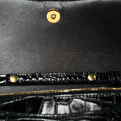 Balenciaga Shiny Calfskin Crocodile Embossed Hourglass Chain Bag Black 9 of 9