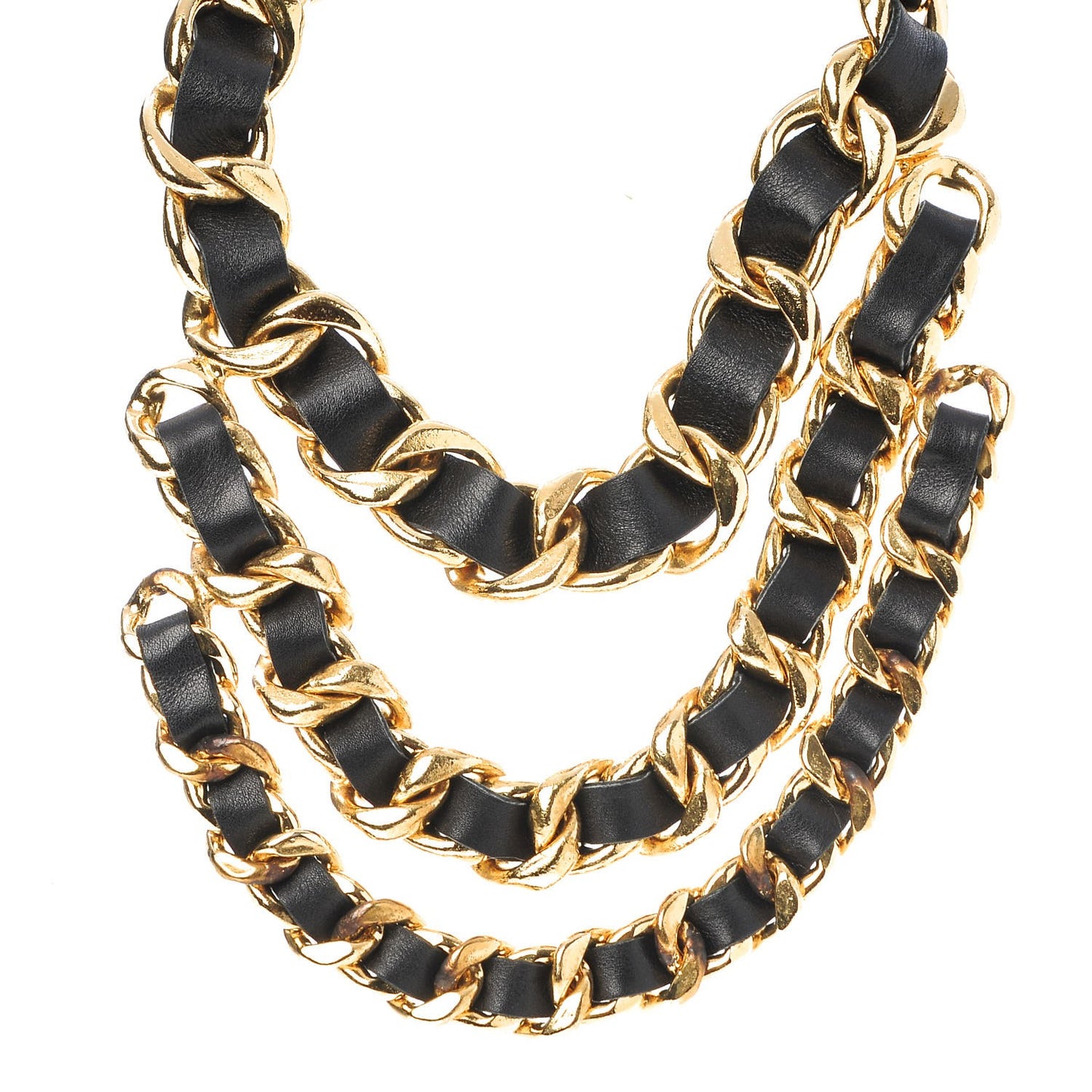 Lambskin Chain Necklace Gold Black