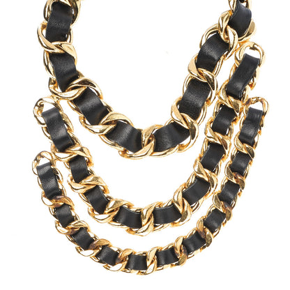 Chanel Lambskin Chain Necklace Gold Black 1 of 7