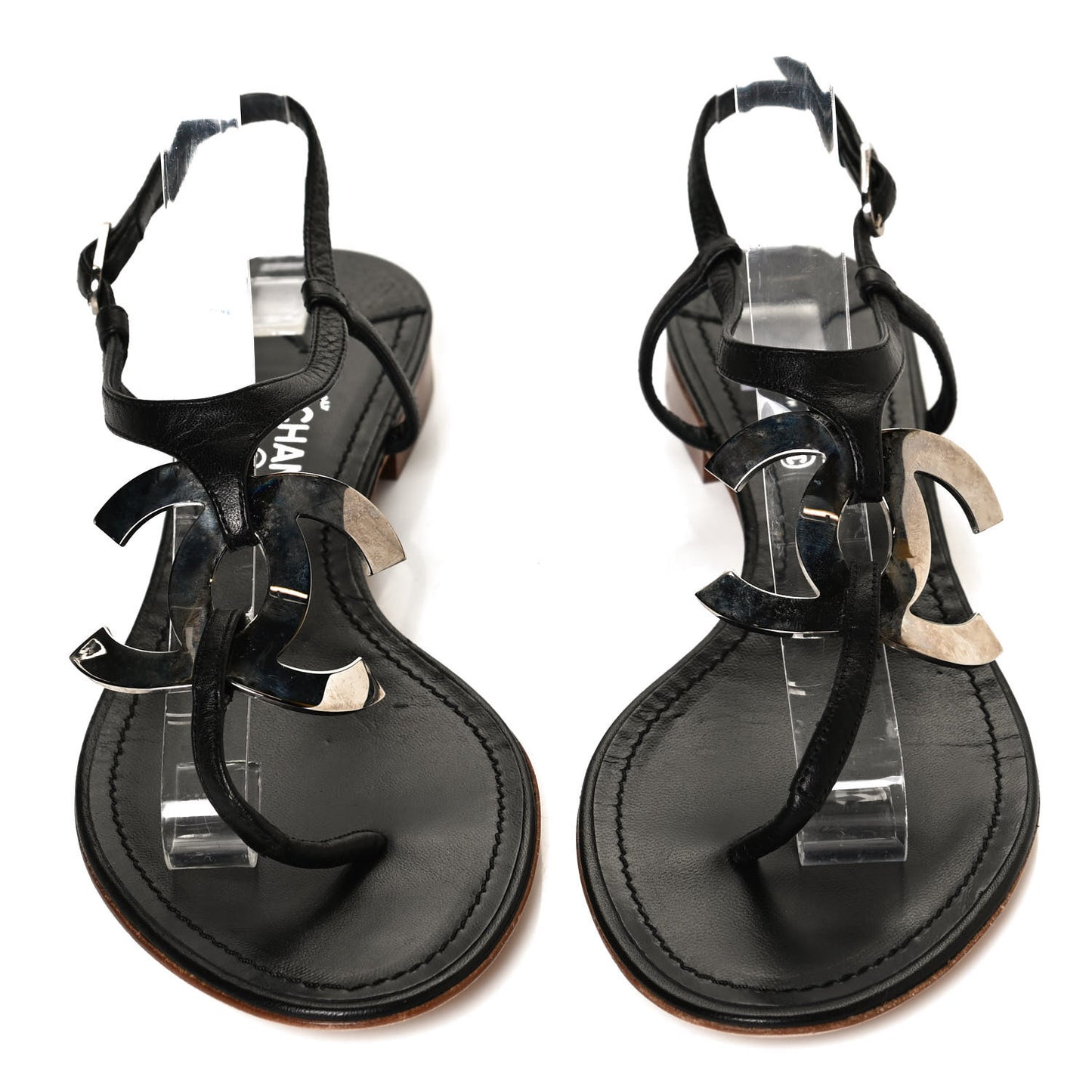 Calfskin CC Thong Sandals 38 Black