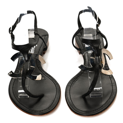 Chanel Calfskin CC Thong Sandals 38 Black 5 of 11