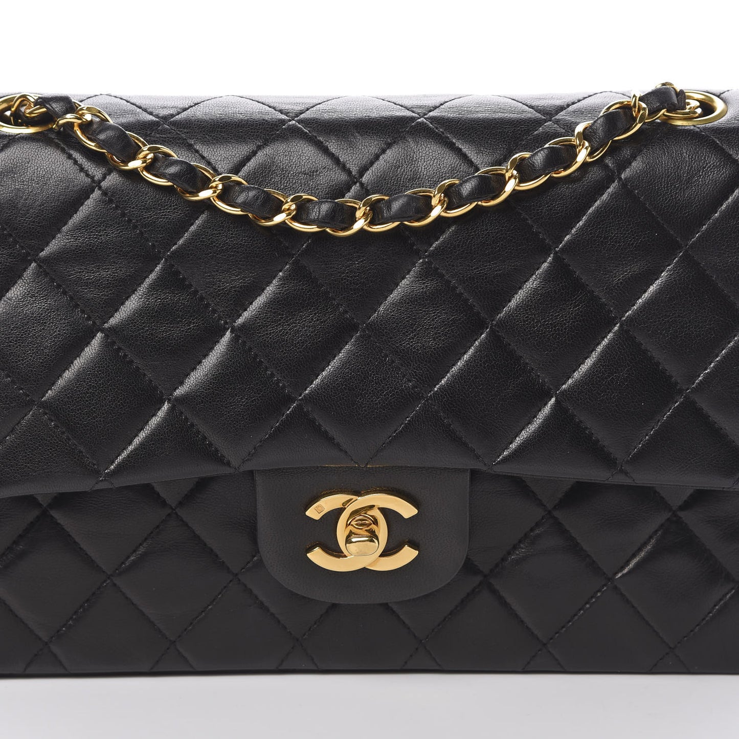 Lambskin Quilted Medium Double Flap Black