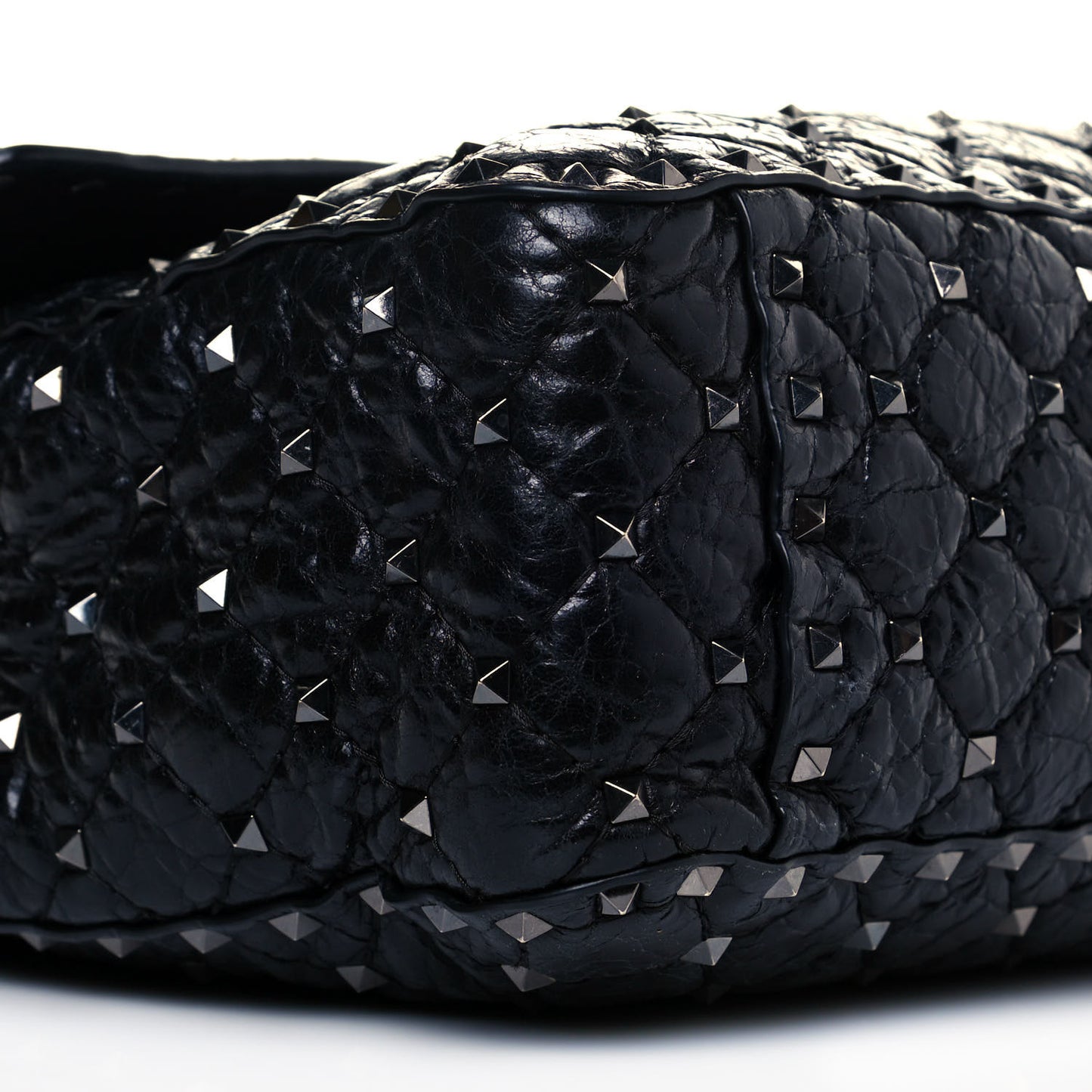 Craquele Nappa Maxi Rockstud Spike Shoulder Bag Black