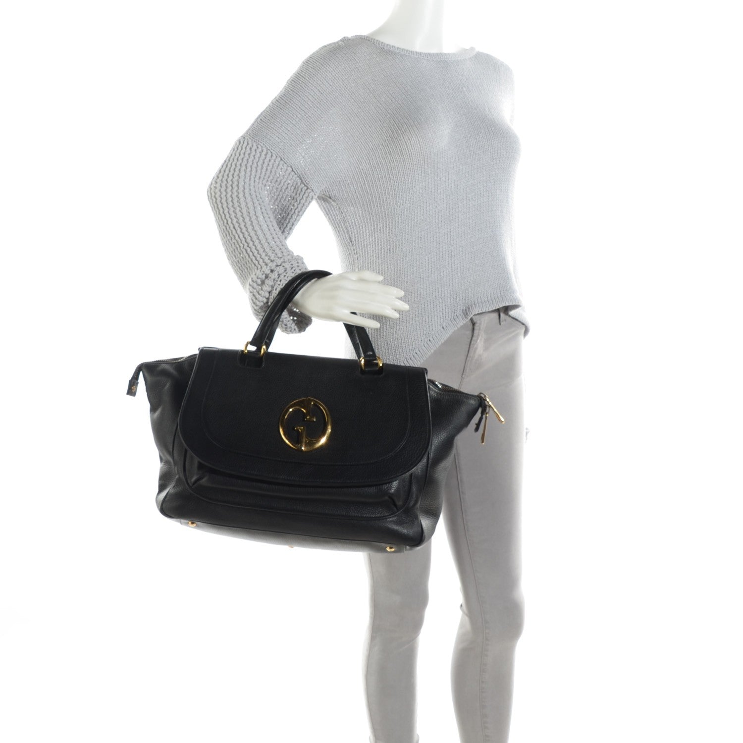 Gucci Pebbled Calfskin Medium 1973 Top Handle Satchel Black 2 of 7