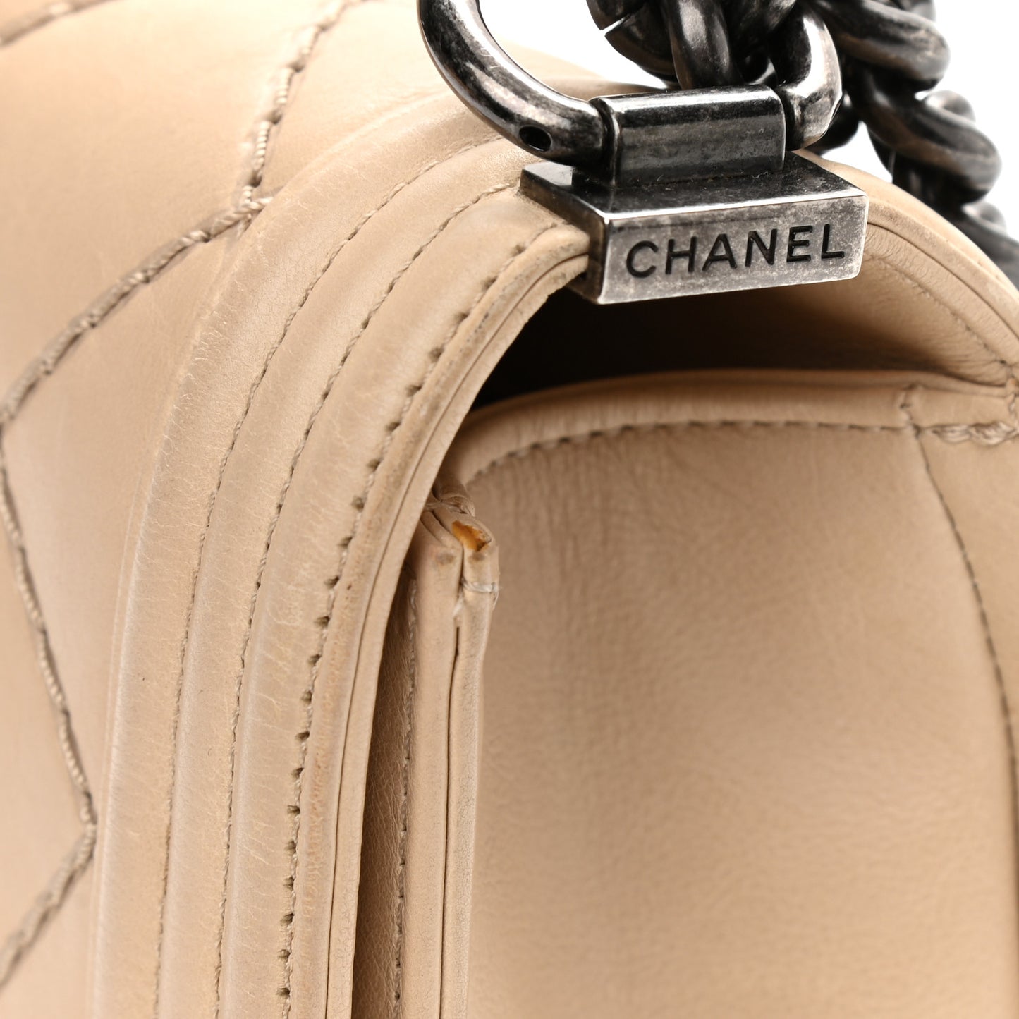 Calfskin Quilted Double Stitch Medium Boy Flap Beige