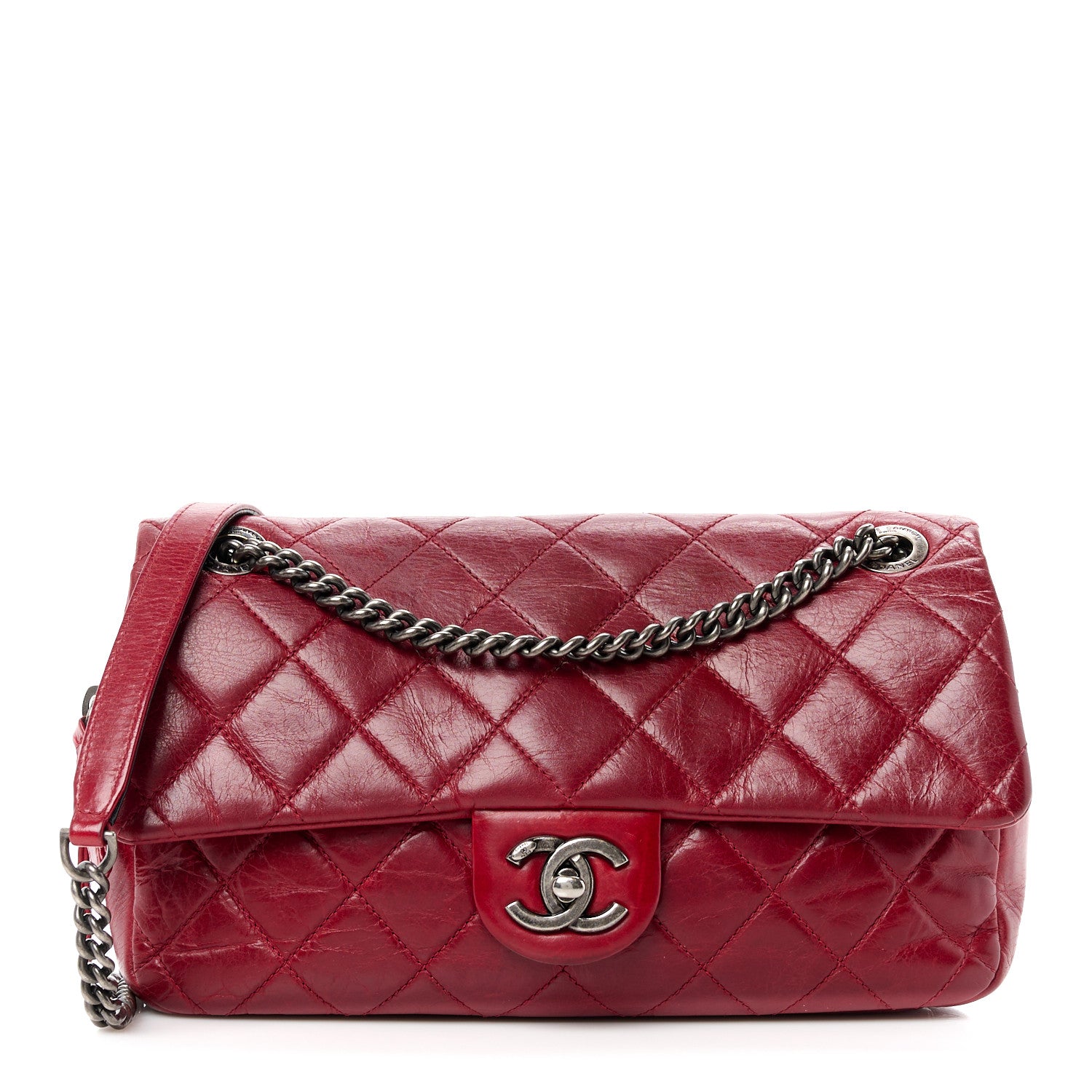 Chanel Glazed Calfskin Quilted Medium Duo Color Flap Dark Red 1 of 11