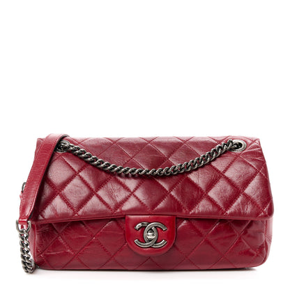 Chanel Glazed Calfskin Quilted Medium Duo Color Flap Dark Red 1 of 11