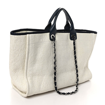 Chanel Woven Straw Raffia Large Deauville Tote White Navy 2 of 10
