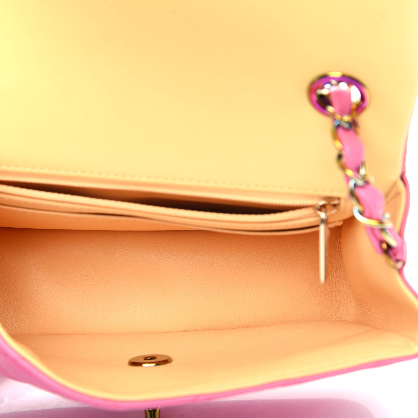 Lambskin Quilted Mini Rectangular Flap Pink Yellow