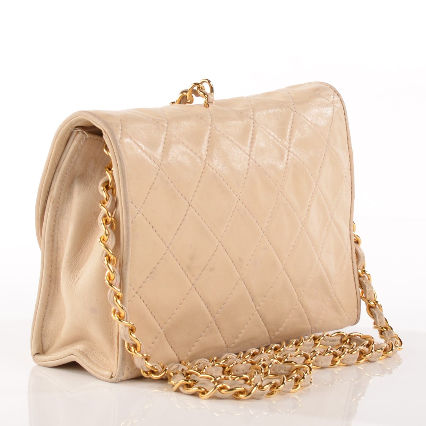 Quilted Lambskin Tassel Shoulder Bag Light Beige