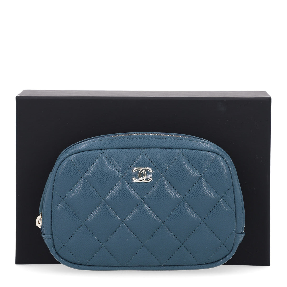 Caviar Quilted Small Curvy Pouch Cosmetic Case Blue
