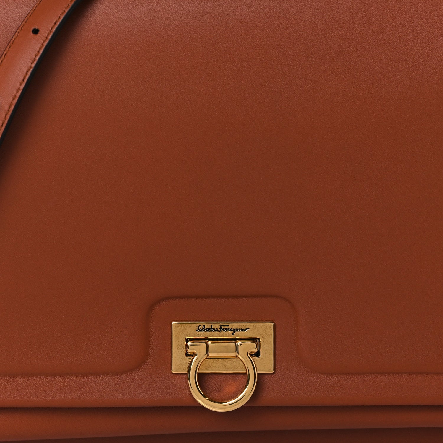 Salvatore Ferragamo Calfskin Trifolio Flap Bag Siena Tan 7 of 9