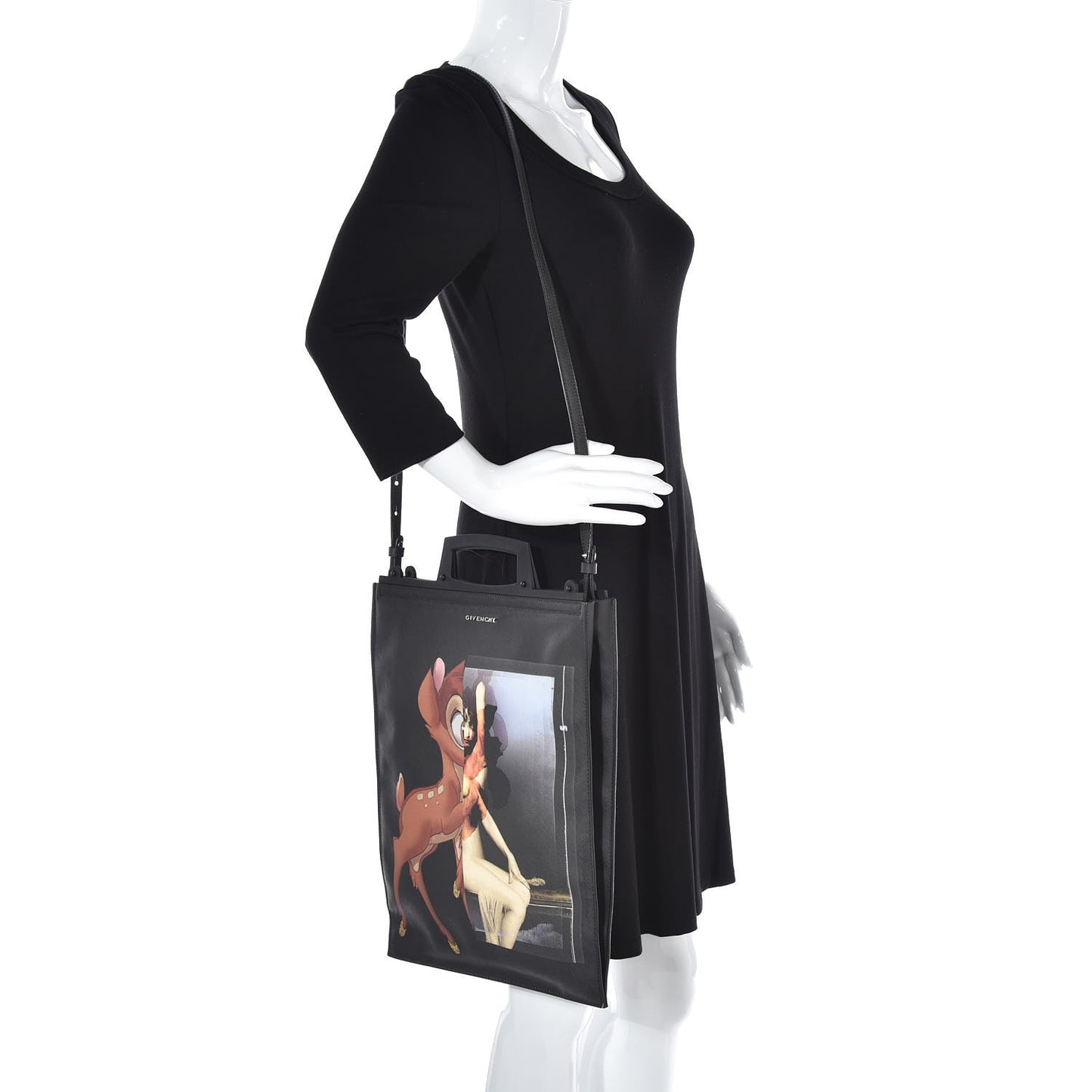 Textured Coated Canvas Bambi Print Medium Rave Tote Black