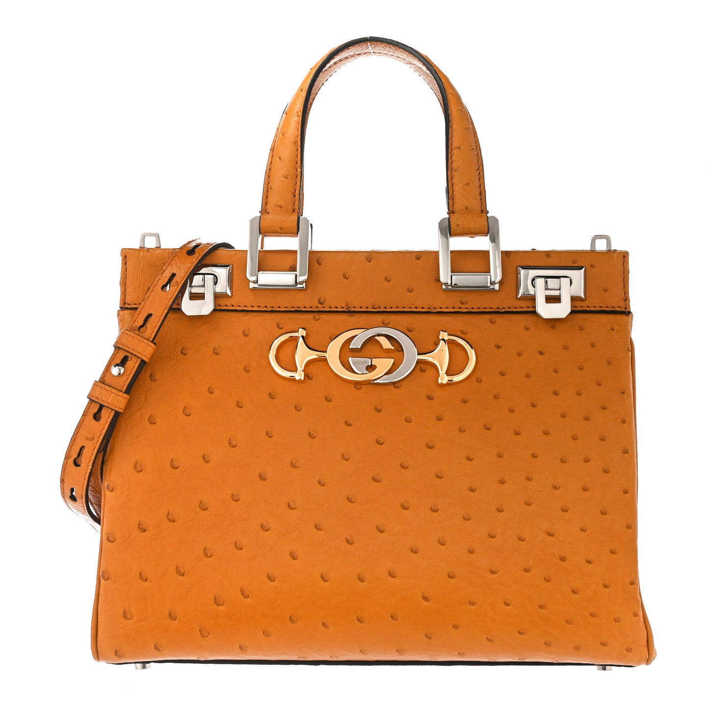 Ostrich Small Zumi Top Handle Bag Sun Oil
