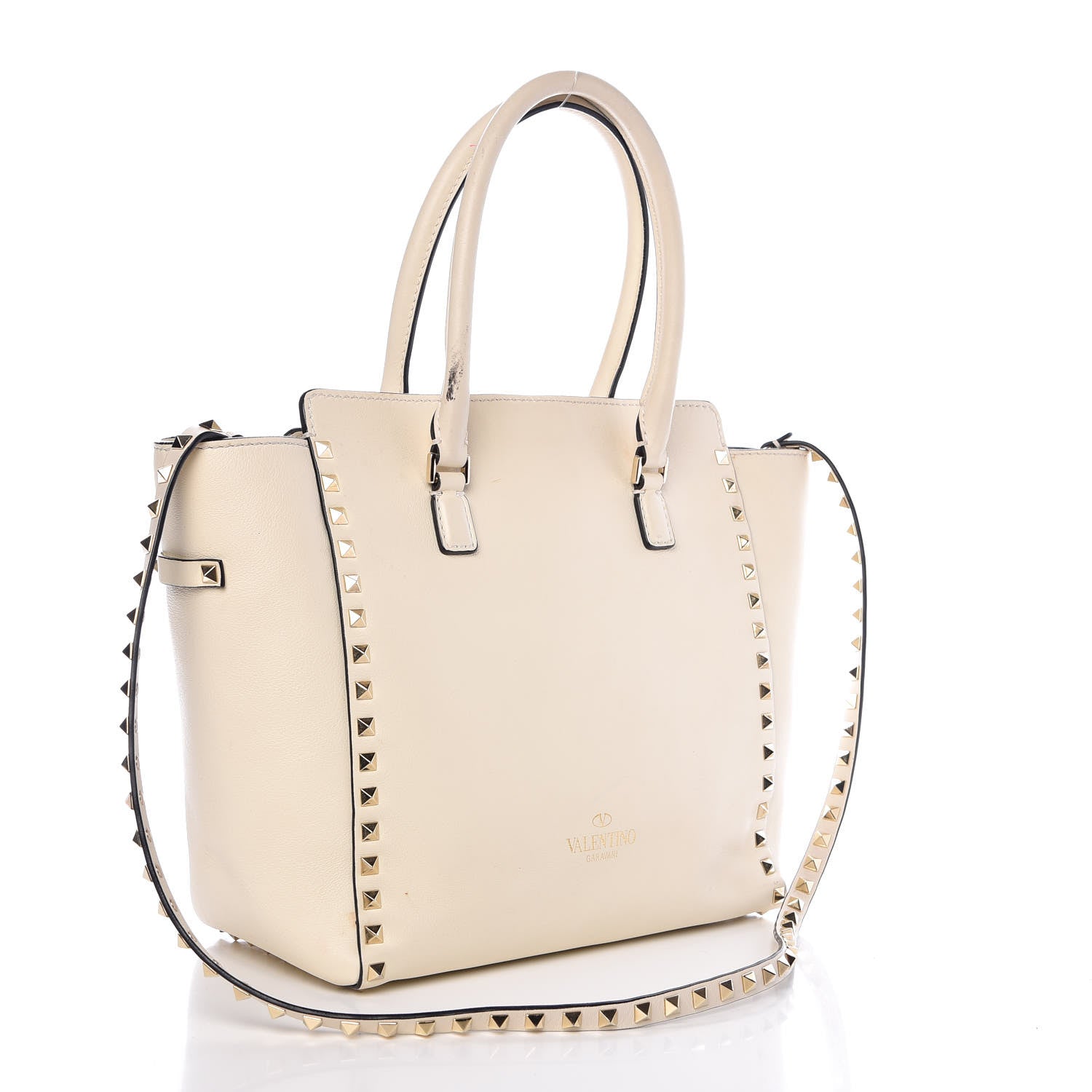 Valentino Garavani Vitello Rockstud Double Handle Tote Ivory 4 of 14