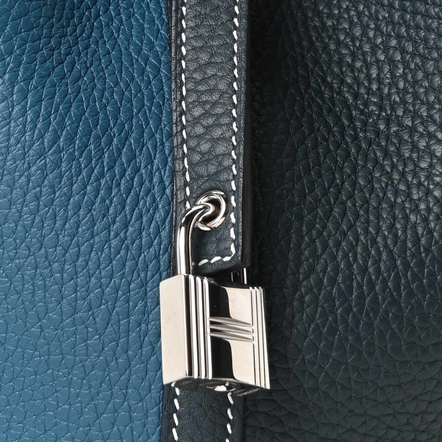 Hermes Taurillon Clemence Casaque Picotin Lock 22 MM Vert Bosphore Deep Bleu 8 of 10