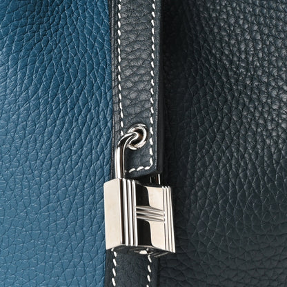 Hermes Taurillon Clemence Casaque Picotin Lock 22 MM Vert Bosphore Deep Bleu 8 of 10