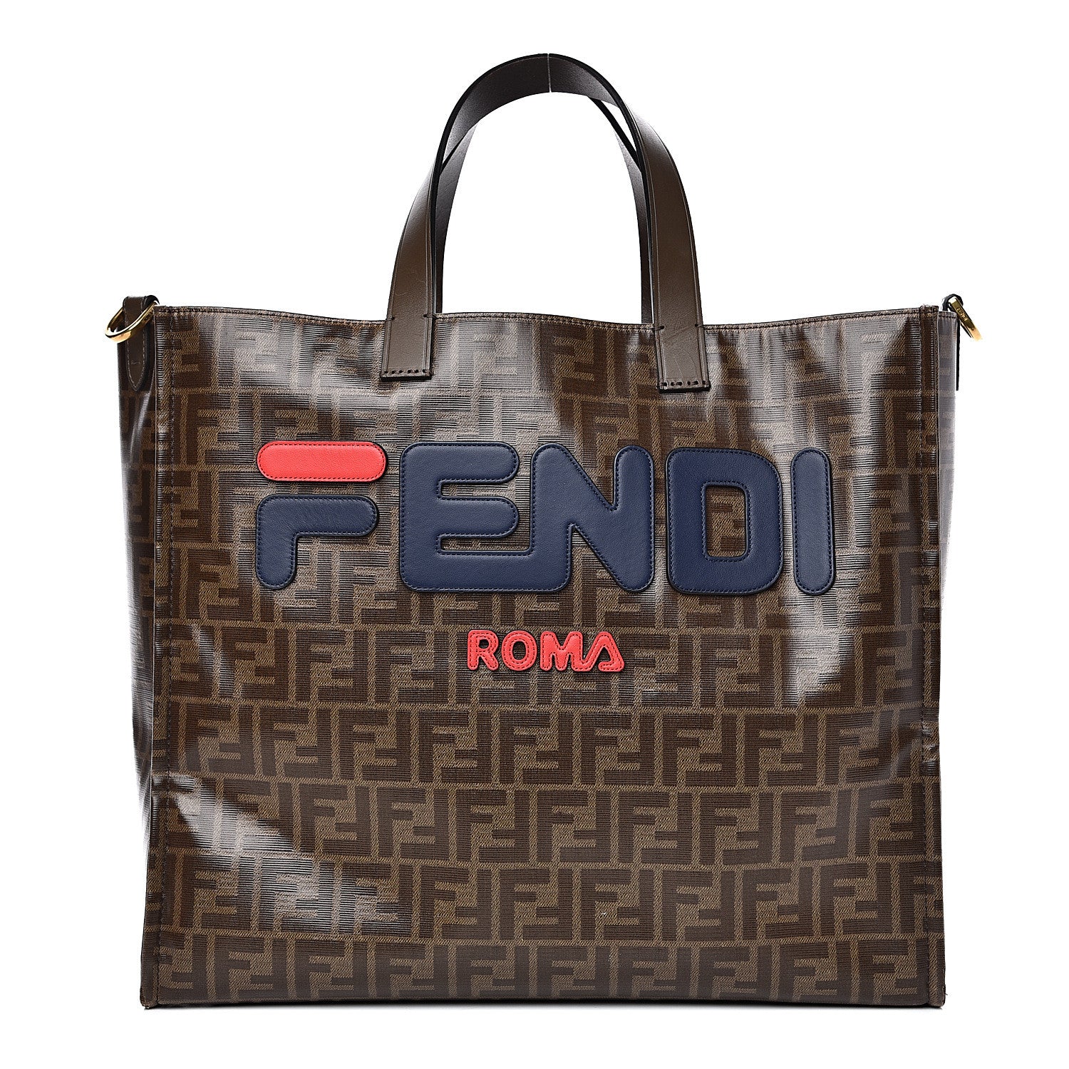 Fendi X FILA Glazed Fabric FF 1974 Mania Shopping Tote Bag Mogano Panna Blueberry 1 of 14