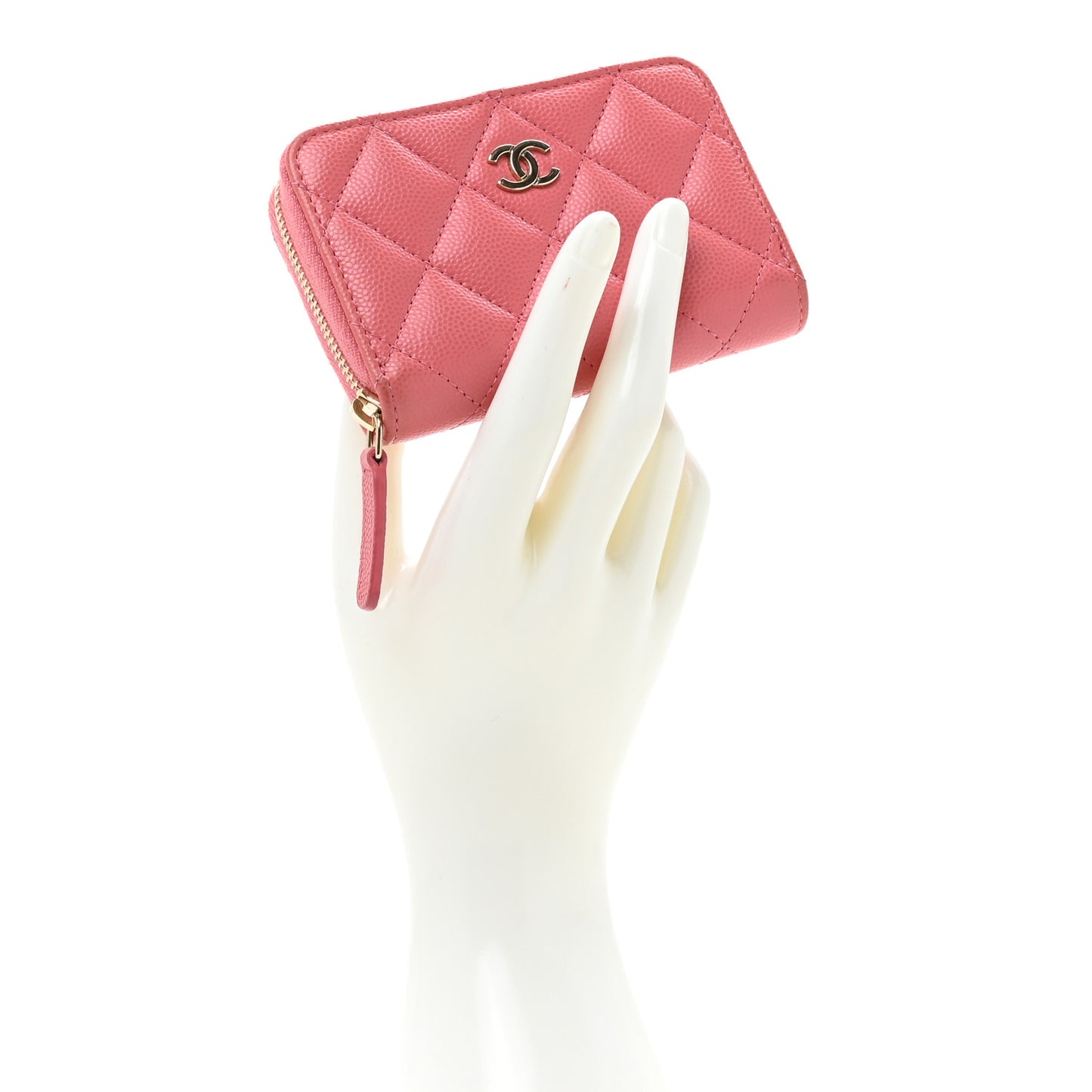 Caviar Quilted Zip Coin Purse Dark Pink