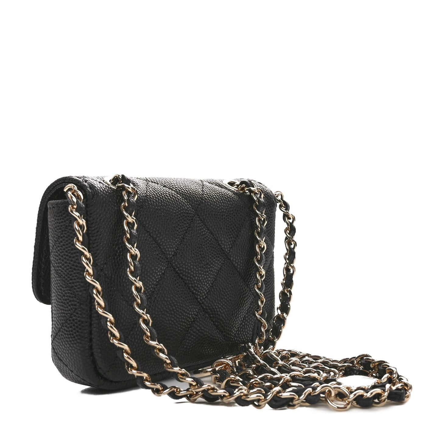 Caviar Quilted Mini Chain Belt Bag Black