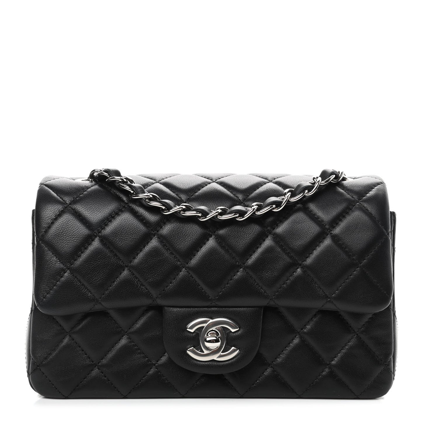 Lambskin Quilted Mini Rectangular Flap Black