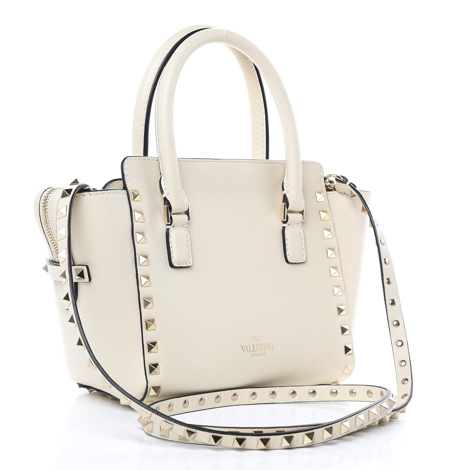 Valentino Garavani Vitello Mini Rockstud Double Handle Tote Ivory 3 of 13