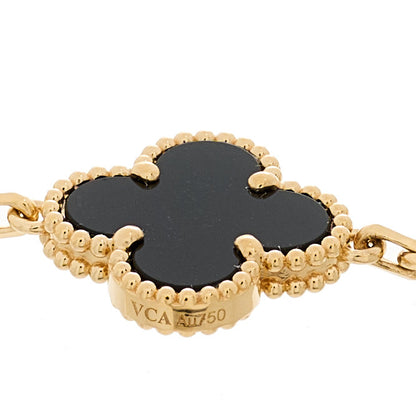 Van Cleef & Arpels 18K Yellow Gold Black Onyx 5 Motifs Vintage Alhambra Bracelet 3 of 5