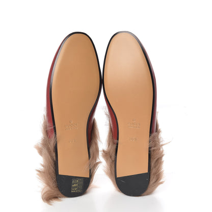Gucci Betis Glamour Calfskin Fur Womens Princetown Slippers 39.5 Hibiscus Red Naturale 5 of 9